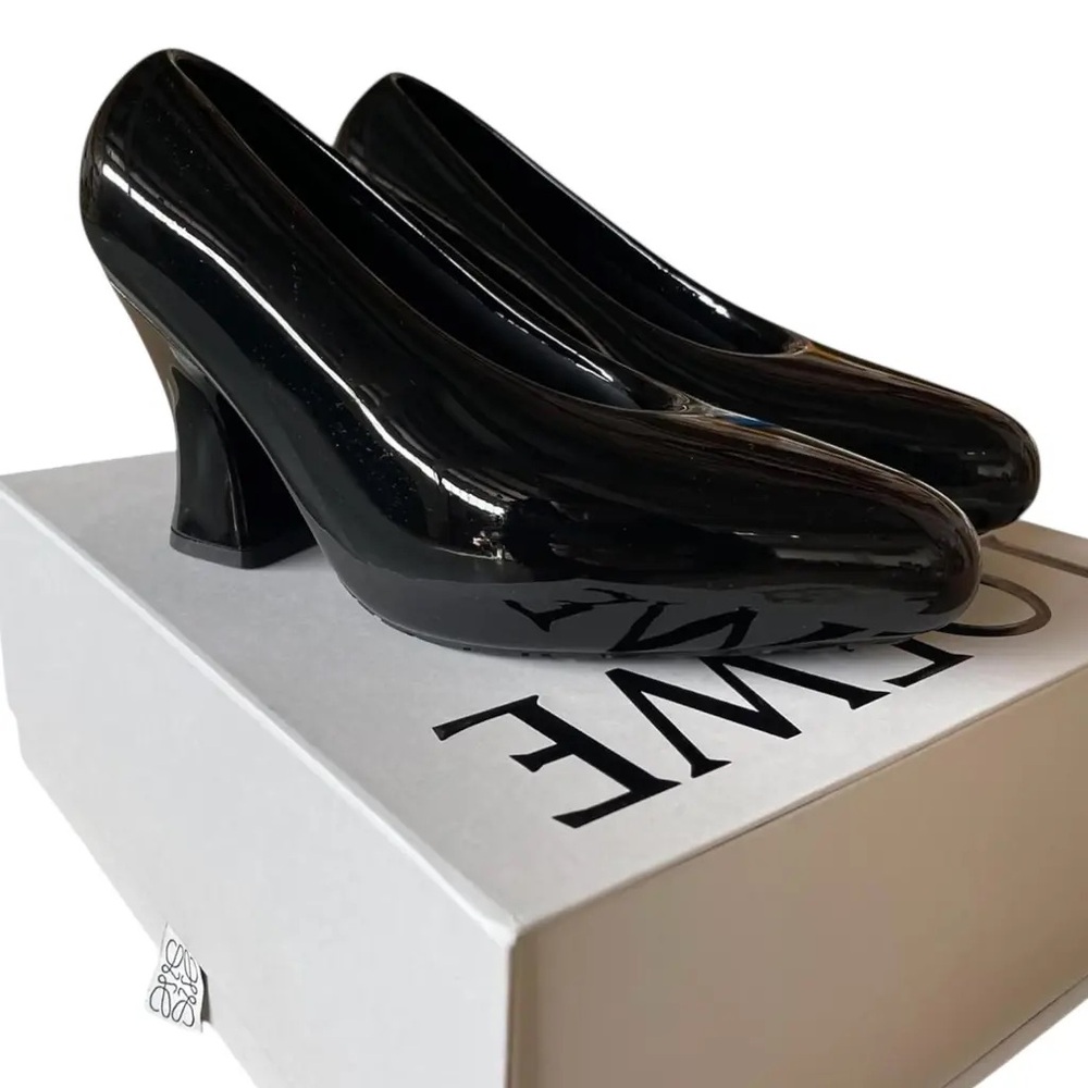 Loewe Lacquered Foam Pointed Toe Pumps Black Leather Heeled 40 NWT